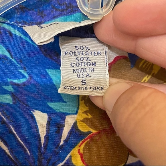 Vintage Hawaiian Shirt Button Down Blue & Brown Sz Small - Picture 5 of 10